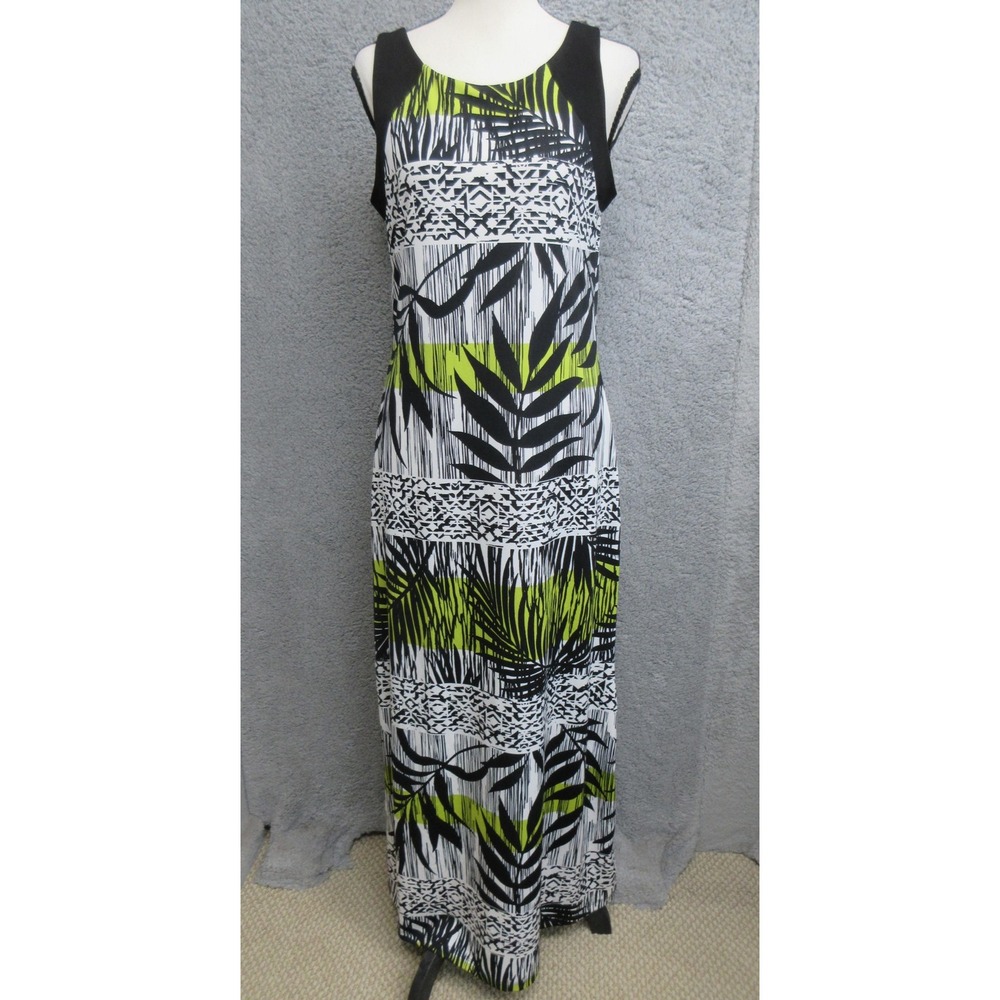 Jules & Leopold Tropical Maxi Dress Women M Black Green Palm Print Resort Wear